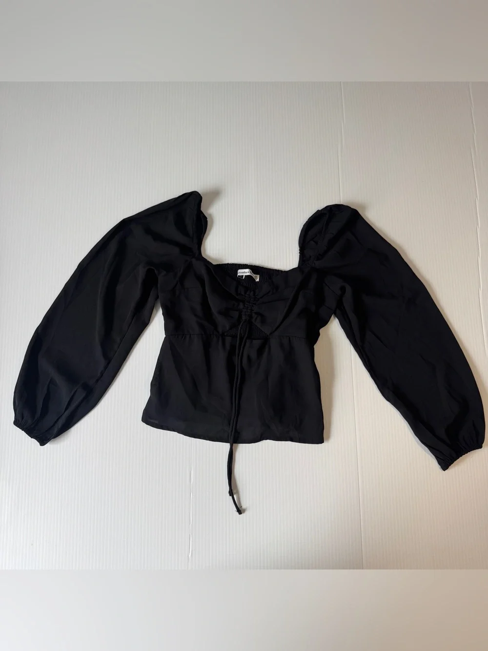 Abercrombie & Fitch Black Puff Sleeve Ruched Tie Front Blouse Coquette XS